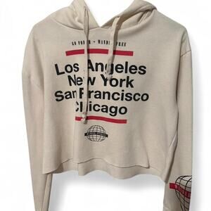 Cream and red cropped hoodie